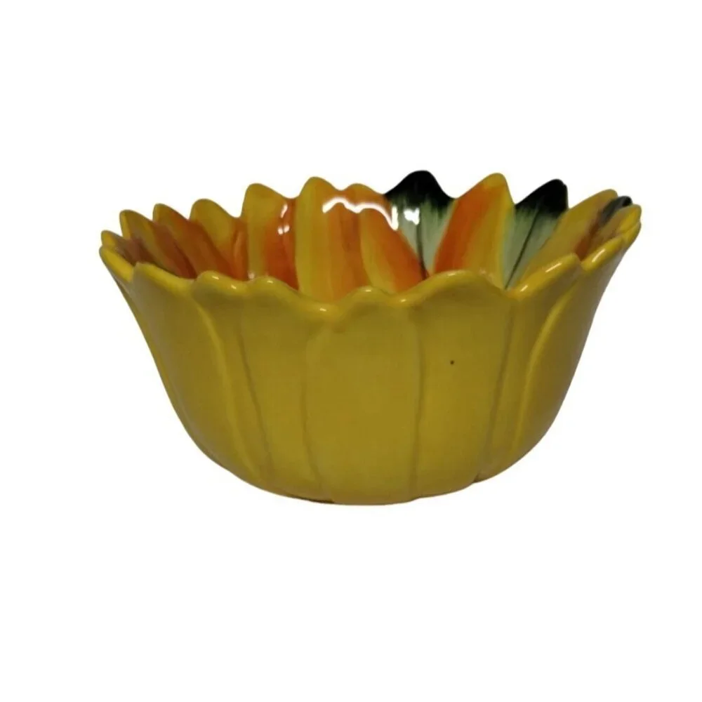 Pier 1 Imports Sunflower Shaped Ceramic‎ Bowls Set Of 2 Yellow & Brown
